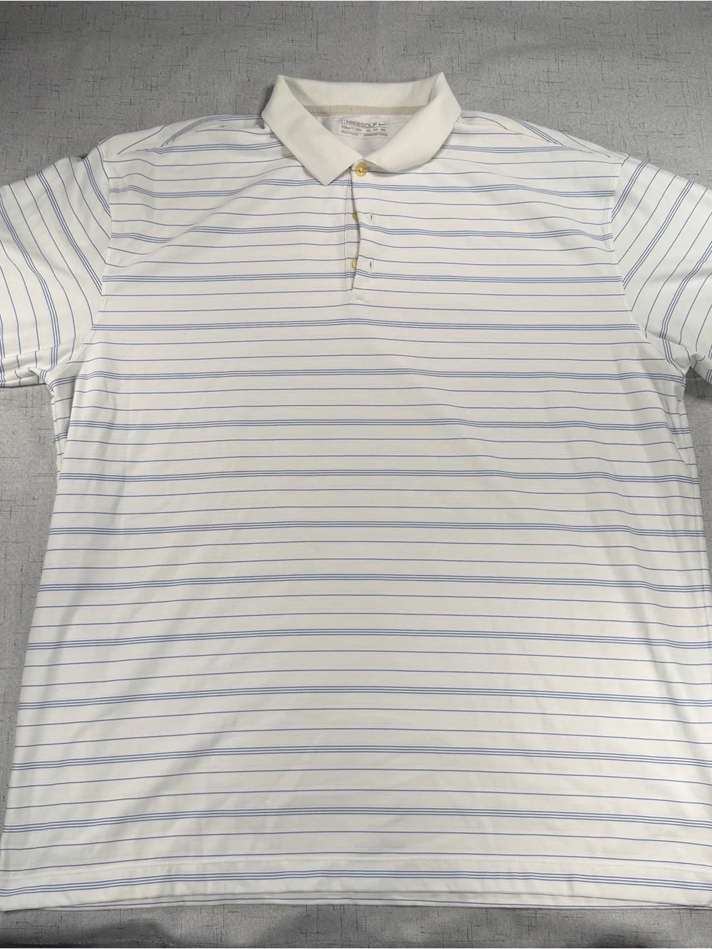 Vintage Nike Golf Men’s White/Blue Striped Fit Dry Knit Polo Shirt - 2XL